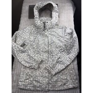 Eddie Bauer Women Small WeatherEdge Rain Jacket Waterproof Hooded White Camo EUC